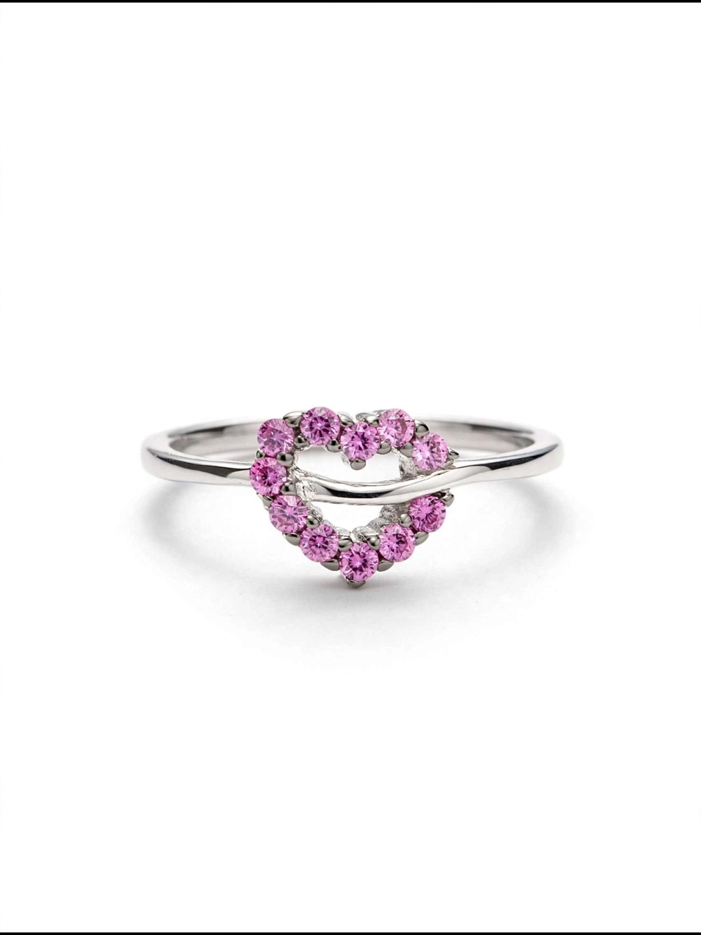 Sterling Silver Pink Heart Ring with Pink Crystals - Women Jewelry
